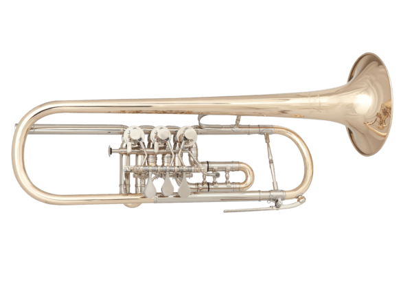 B-Trompete "Tradition" mit einteiligen Ventilbögen und Bronzeventilen mit Centralschmiersystem, Schallstück aus Goldmessing
