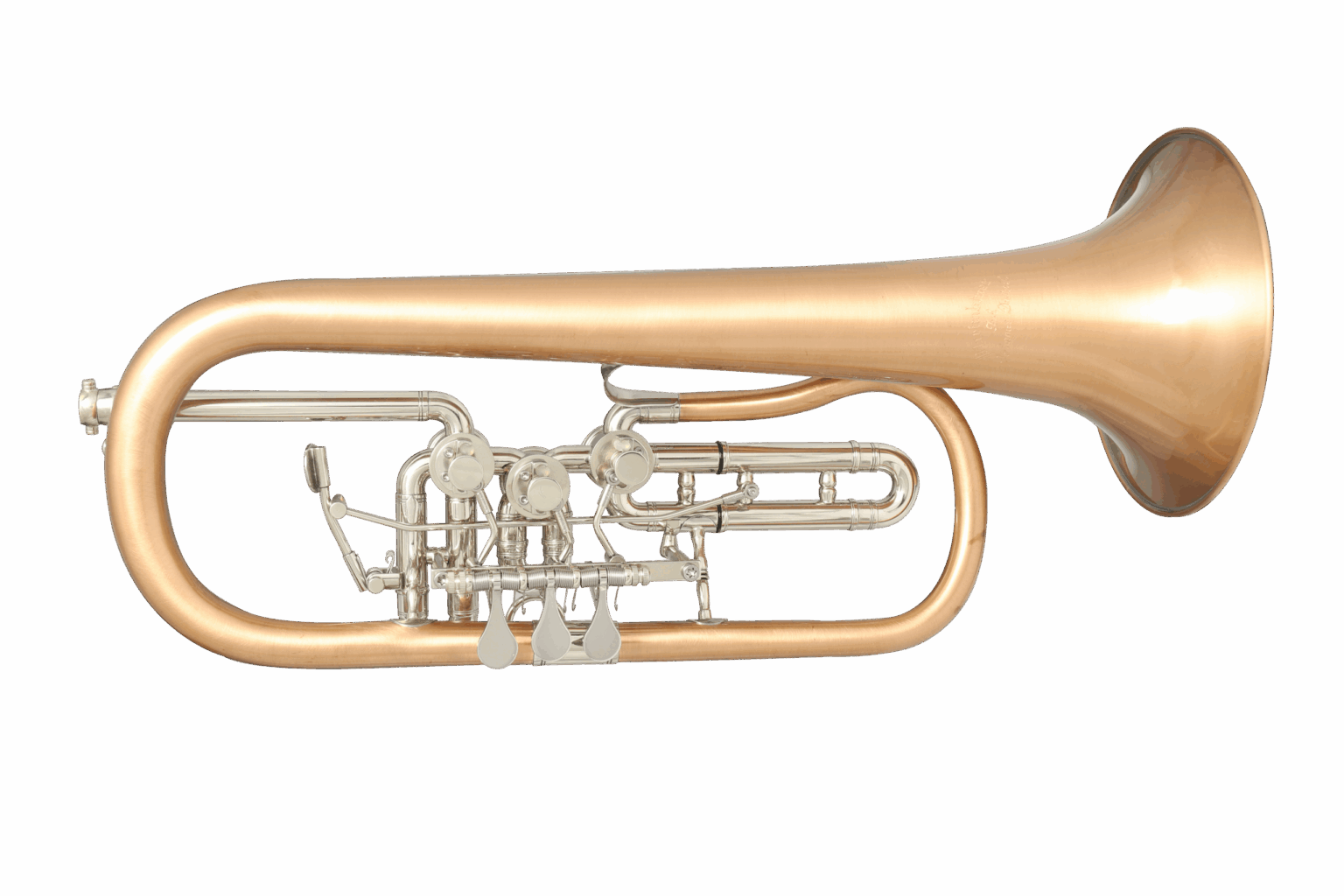 Flügelhorn versetzte Bauweise "Fusion" in Mischoptik (gebürstet + poliert) aus Bronze mit Titanventilen